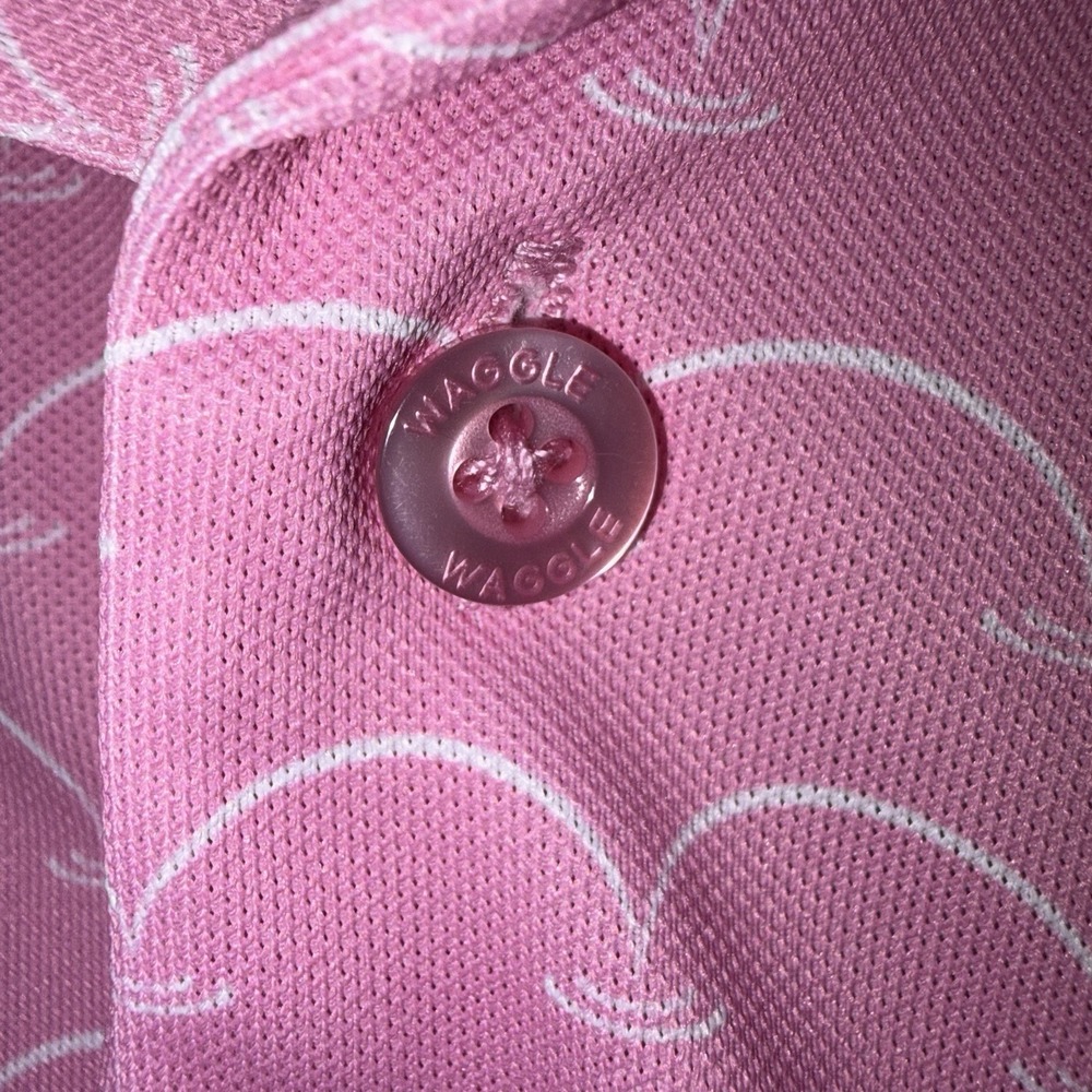 Waggle Golf Polo Shirt Men's Large Pink Golf Print Performance Short Sleeve L - Picture 6 of 8